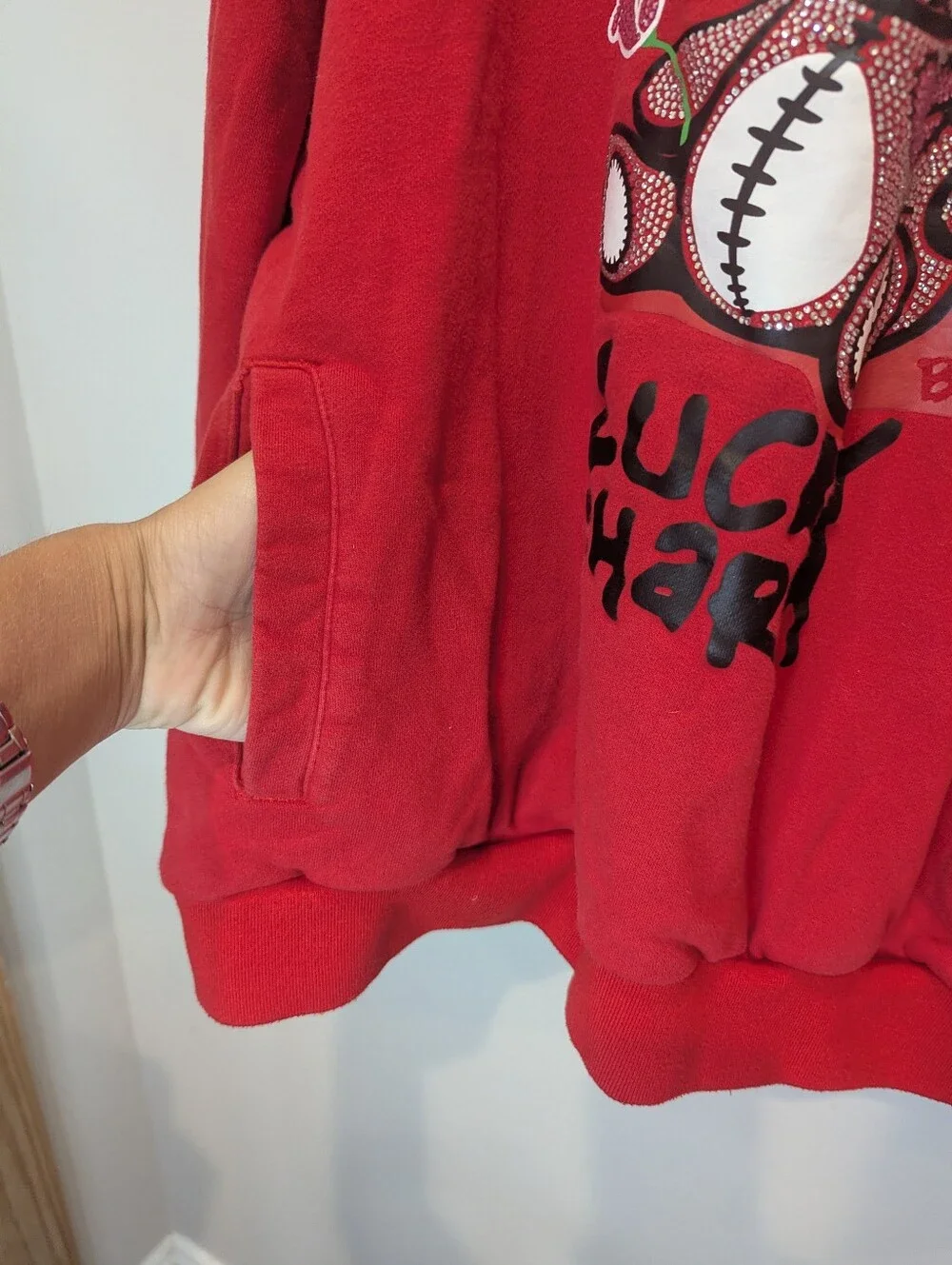 BKYS Lucky Charm Red Cotton Sweatsuit With Rhinestone Bunny Kids Size XL